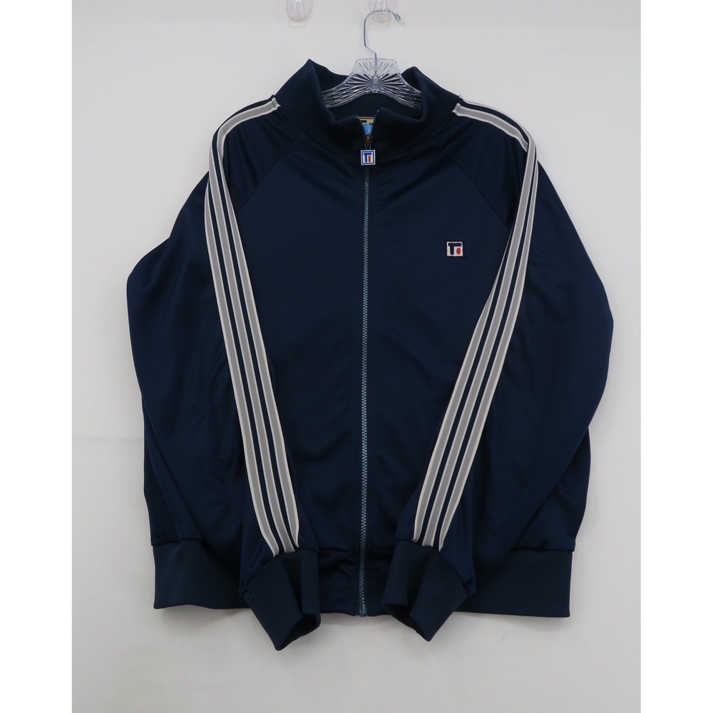 Vintage Todd1 Track Jacket Mens Large Navy Blue Striped Full Zip Made in Japan